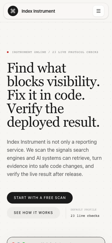 Index Instrument mobile interface